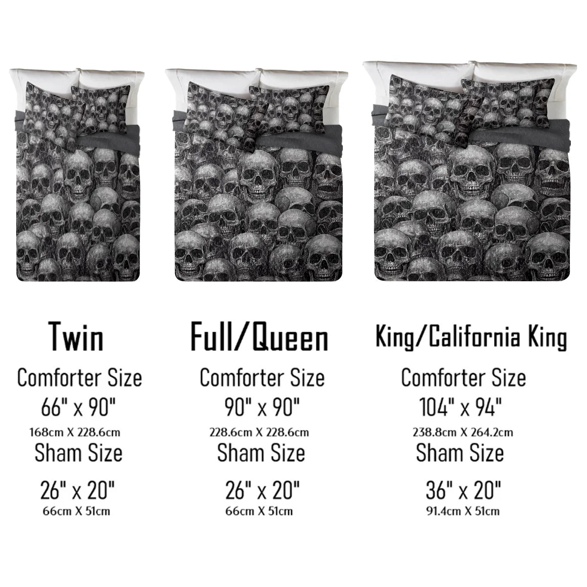 Shineful All Season Quilt 3-Piece Set - Dark Skull Abyss