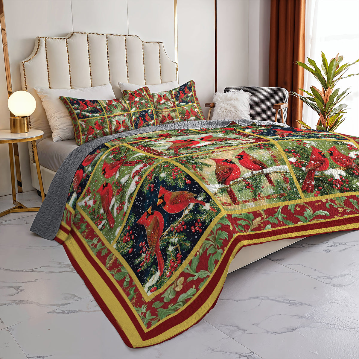 Shineful All Season Quilt 3-Piece Set - Festive Cardinal