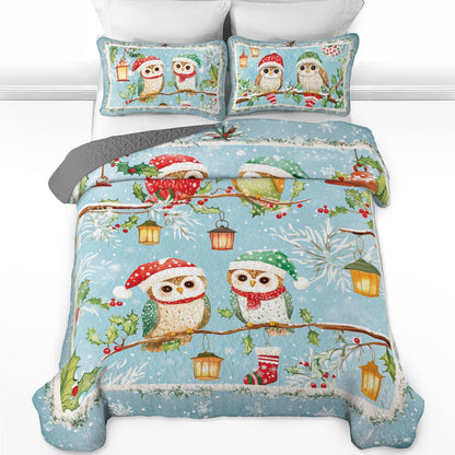 Shineful All Season Quilt 3-Piece Set Owl Christmas