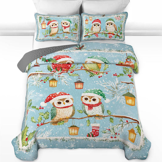 Shineful All Season Quilt 3-Piece Set Owl Christmas