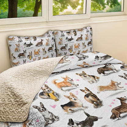 Shineful All Season Quilt 3-Piece Corgi Love Forever