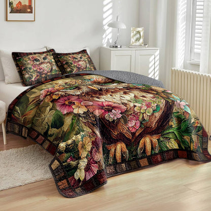 Shineful All Season Quilt 3-Piece Set Vintage Floral Owl