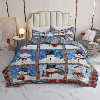 Shineful All Season Quilt 3-Piece Set Snowman Patchwork