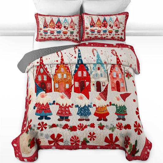 Shineful All Season Quilt 3-Piece Set Happy Gnomes Christmas