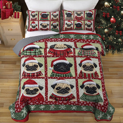 Shineful All Season Quilt 3-Piece Set Festive Pugs