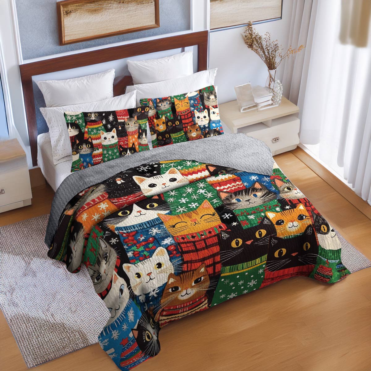 Shineful All Season Quilt 3-Piece Set Cozy Cats