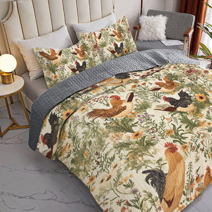 Shineful All Season Quilt 3-Piece Set Vintage Farmhouse Rooster