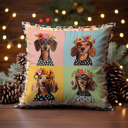 Shineful 2D Print Cushion Cover, Pillowcase, Pillows Covers Dachshund Floral Portrait