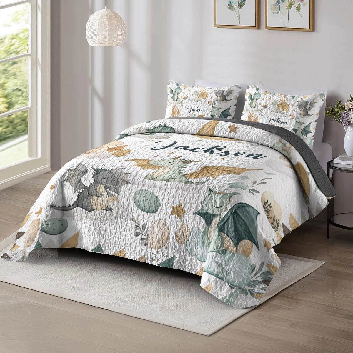Shineful All Season Quilt 3-Piece Set - Personalized Baby Dragon Dreams