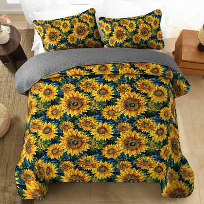 Shineful All Season Quilt 3-Piece Set Gorgeous Sunflower