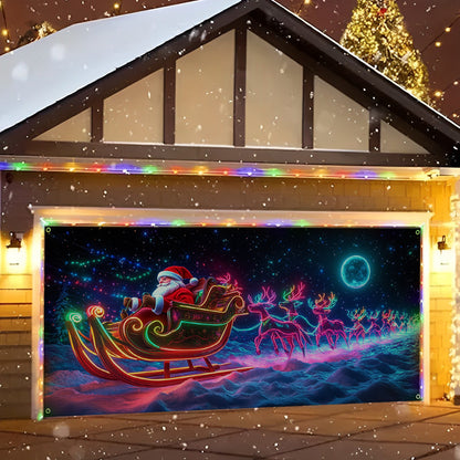 Shineful Garage Door Banner Decoration - Neon Santa Sleigh