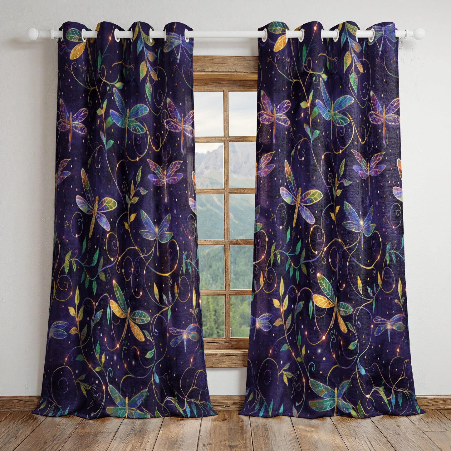 Shineful Quilted Curtain Midnight Dragonfly