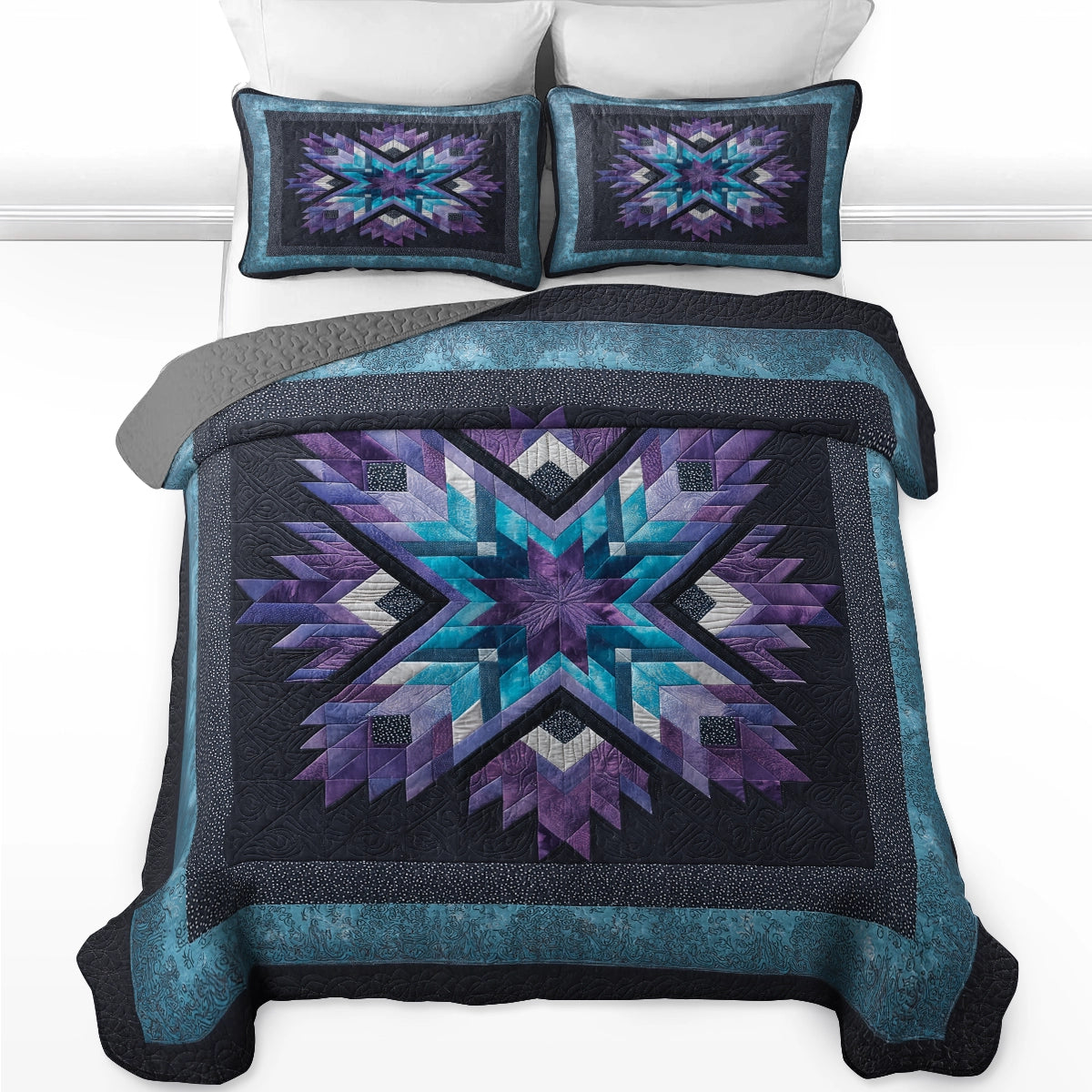 Shineful All Season Quilt 3-Piece Set Midnight Aurora Star