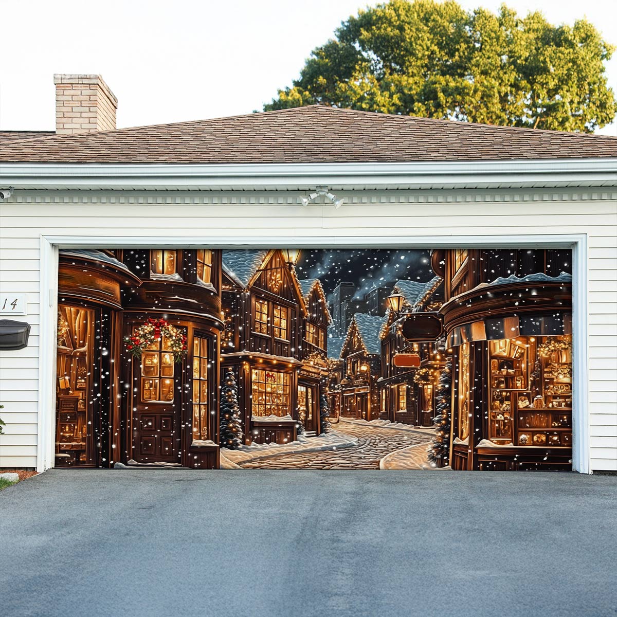 Shineful Garage Door Banner Decoration Winter Village