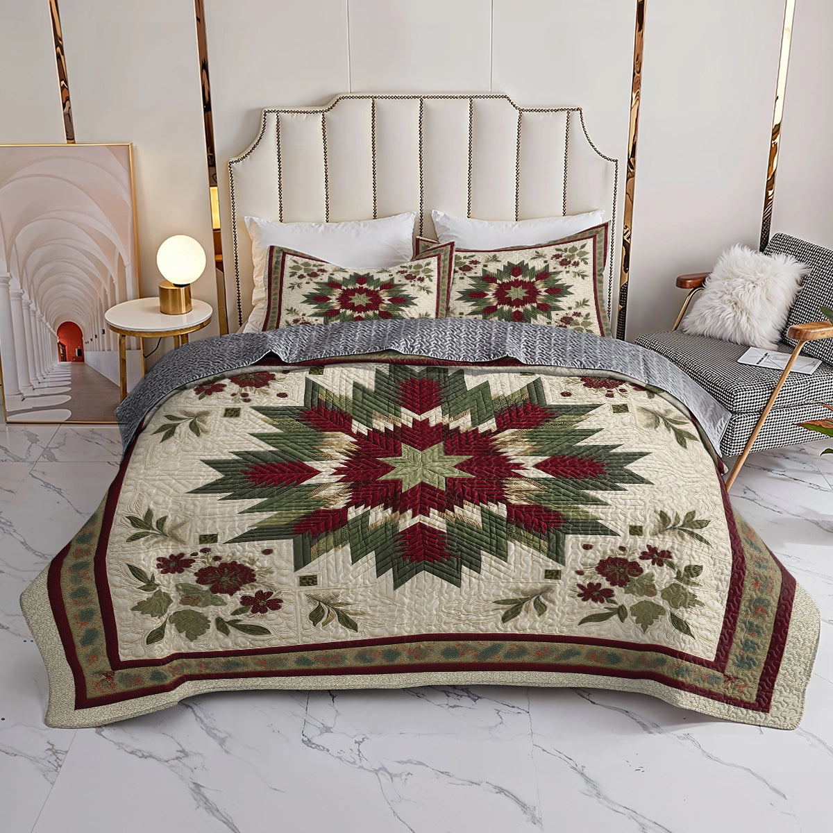 Shineful All Season Quilt 3-Piece Set Evergreen Star Bloom