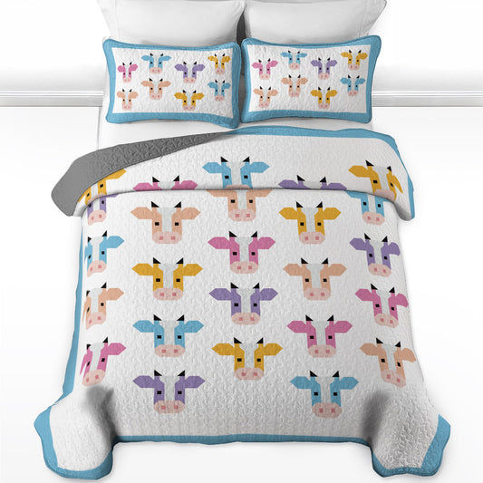 Shineful All Season Quilt 3-Piece Set Colorful Cow