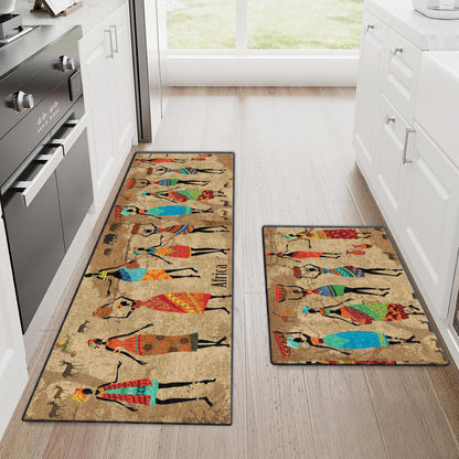 Shineful Ultra-Thin Non Skid Floor Mat, Kitchen Rugs African Rhythm
