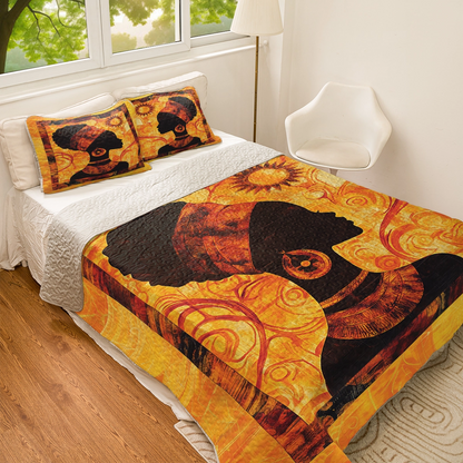 Shineful All Season Quilt 3-Piece Set - Black Women African Queen