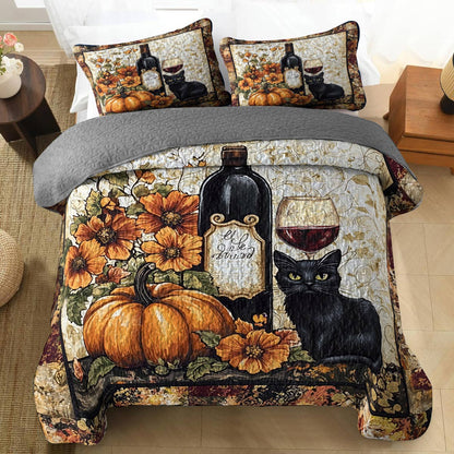 Shineful All Season Quilt 3-Piece Set Elegance Black Cat Wine Lovely