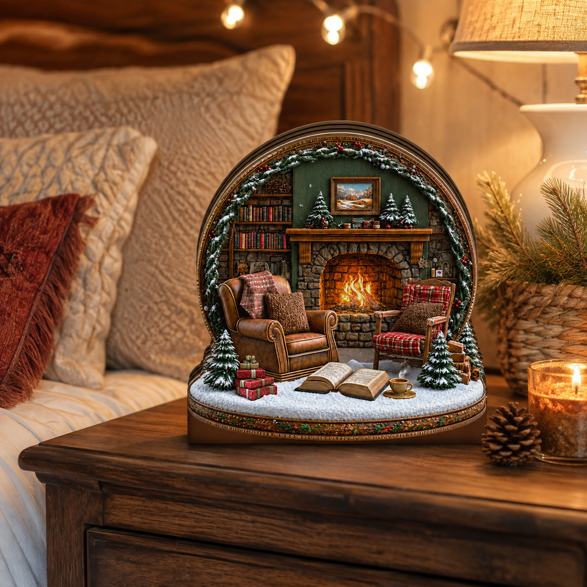 Shineful Christmas Fireplace Miniature Wooden Block