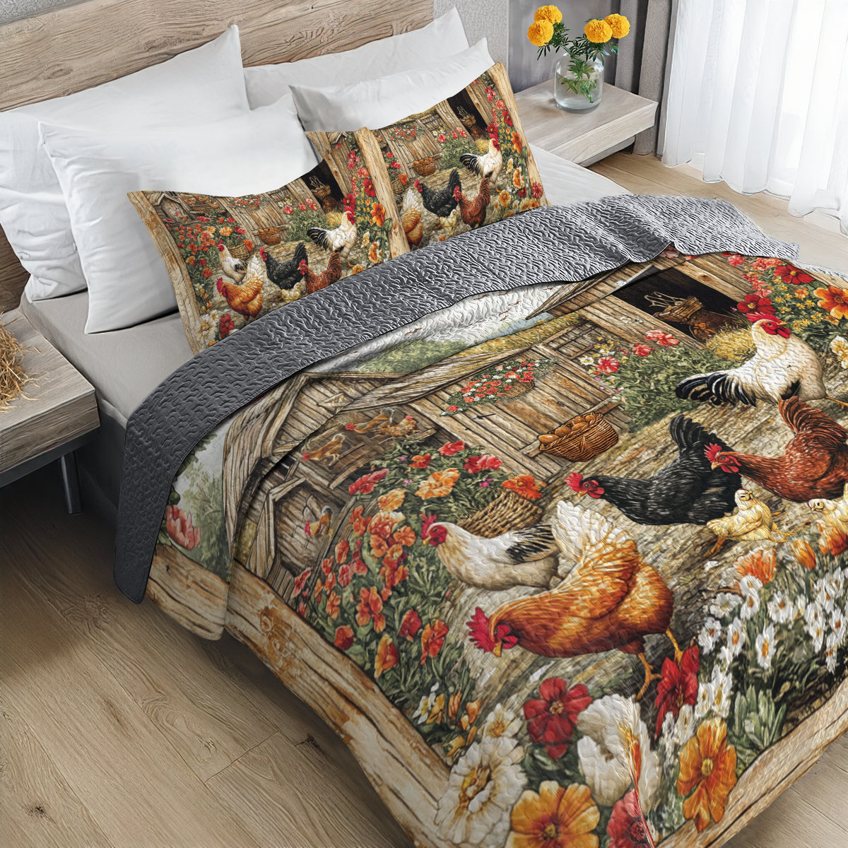 Shineful All Season Quilt 3-Piece Set Golden Morning Farm
