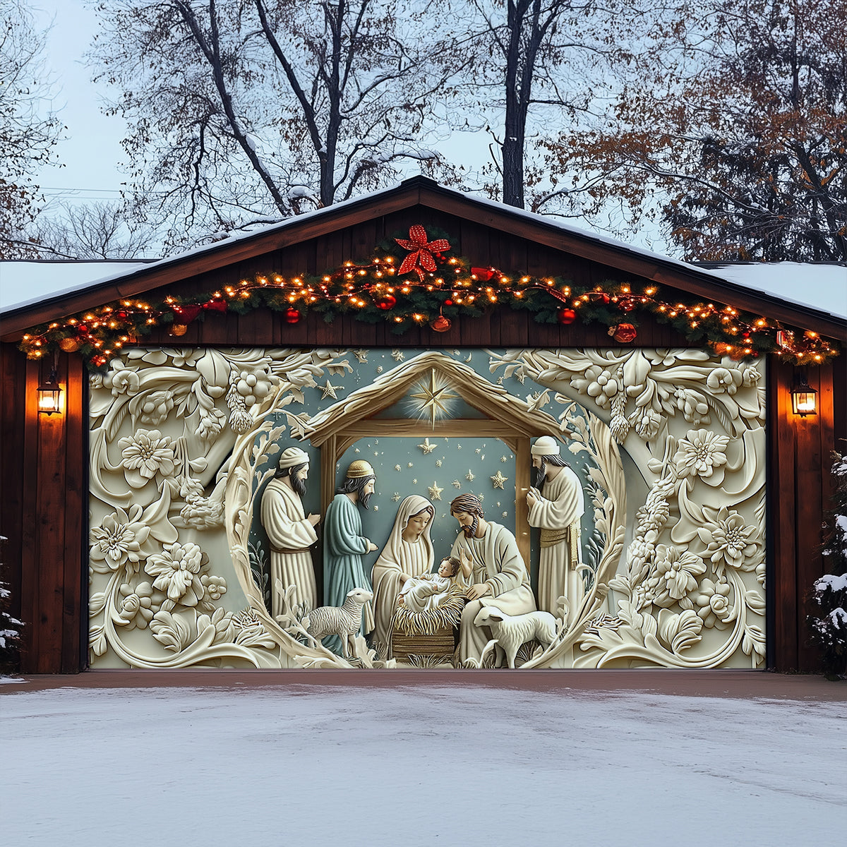 Shineful Garage Door Banner Decoration - Starry Night Adoration Nativity