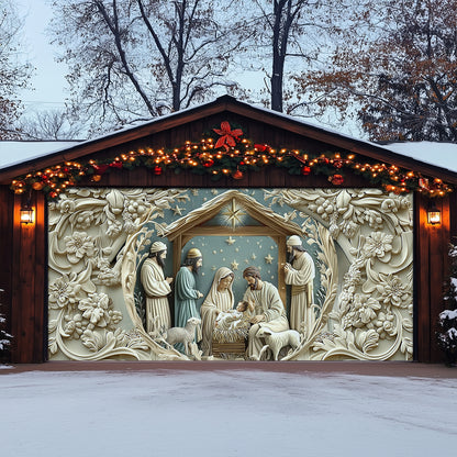 Shineful Garage Door Banner Decoration - Starry Night Adoration Nativity