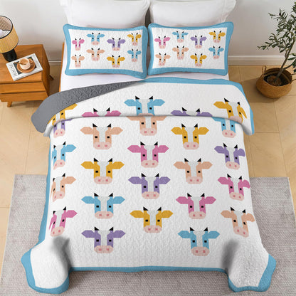 Shineful All Season Quilt 3-Piece Set Colorful Cow