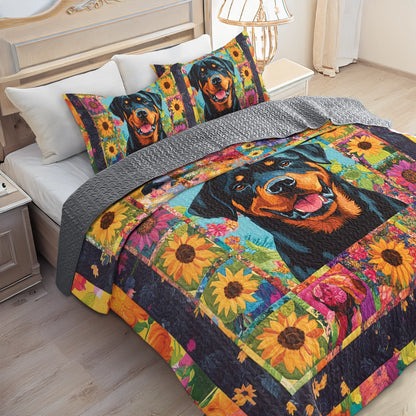 Shineful All Season Quilt 3-Piece Set Floral Majesty Rottweiler
