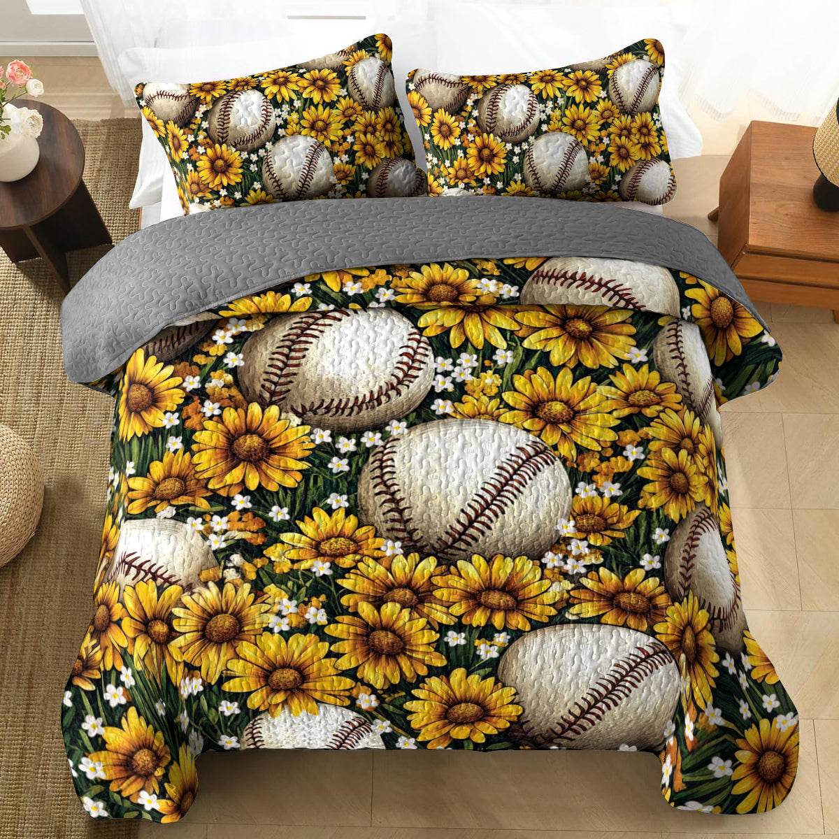 Shineful All Season Quilt 3-Piece Set Summertime Baseball