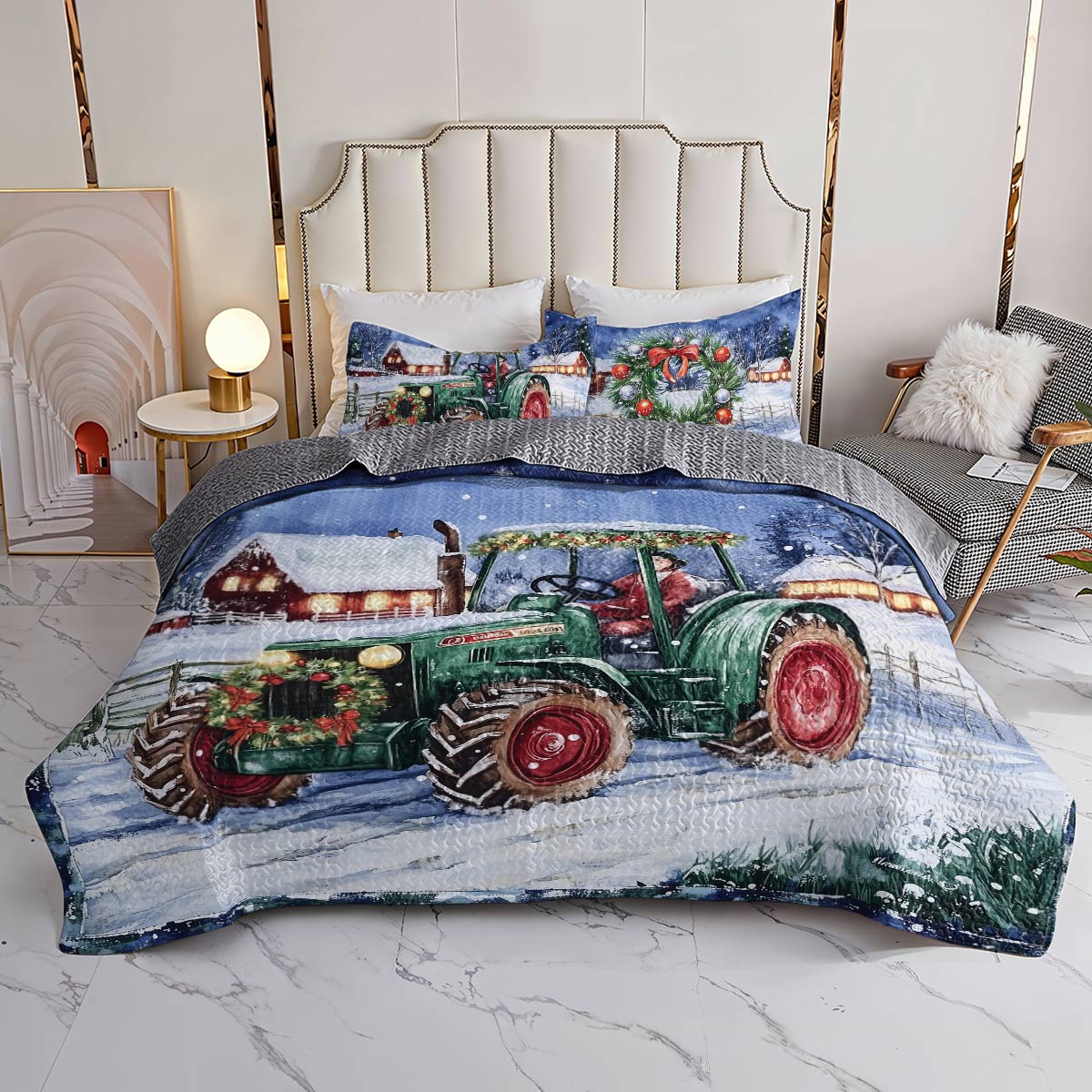 Shineful All Season Quilt 3-Piece Set - Farmer I'll Be Home For Christmas