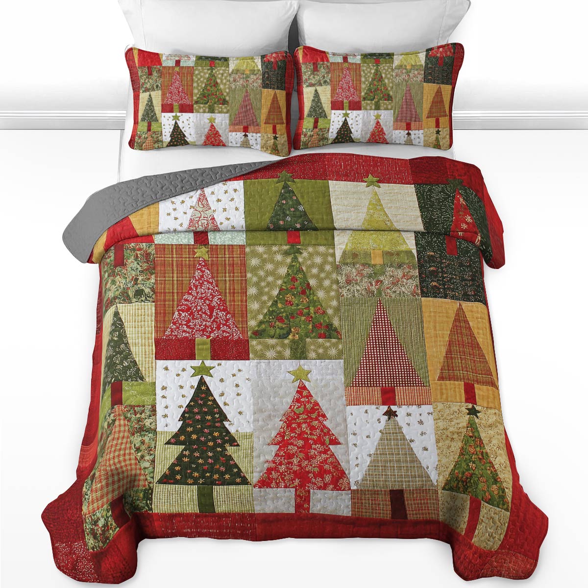 Shineful All Season Quilt 3-Piece Set - Patchwork Christmas Tree