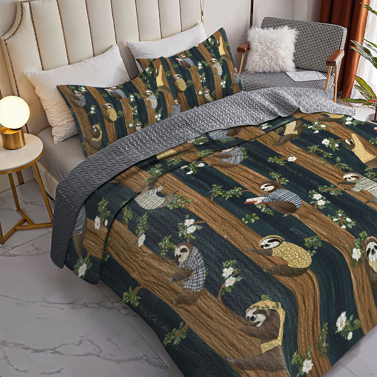 Shineful All Season Quilt 3-Piece Set Sloth Forest Flow