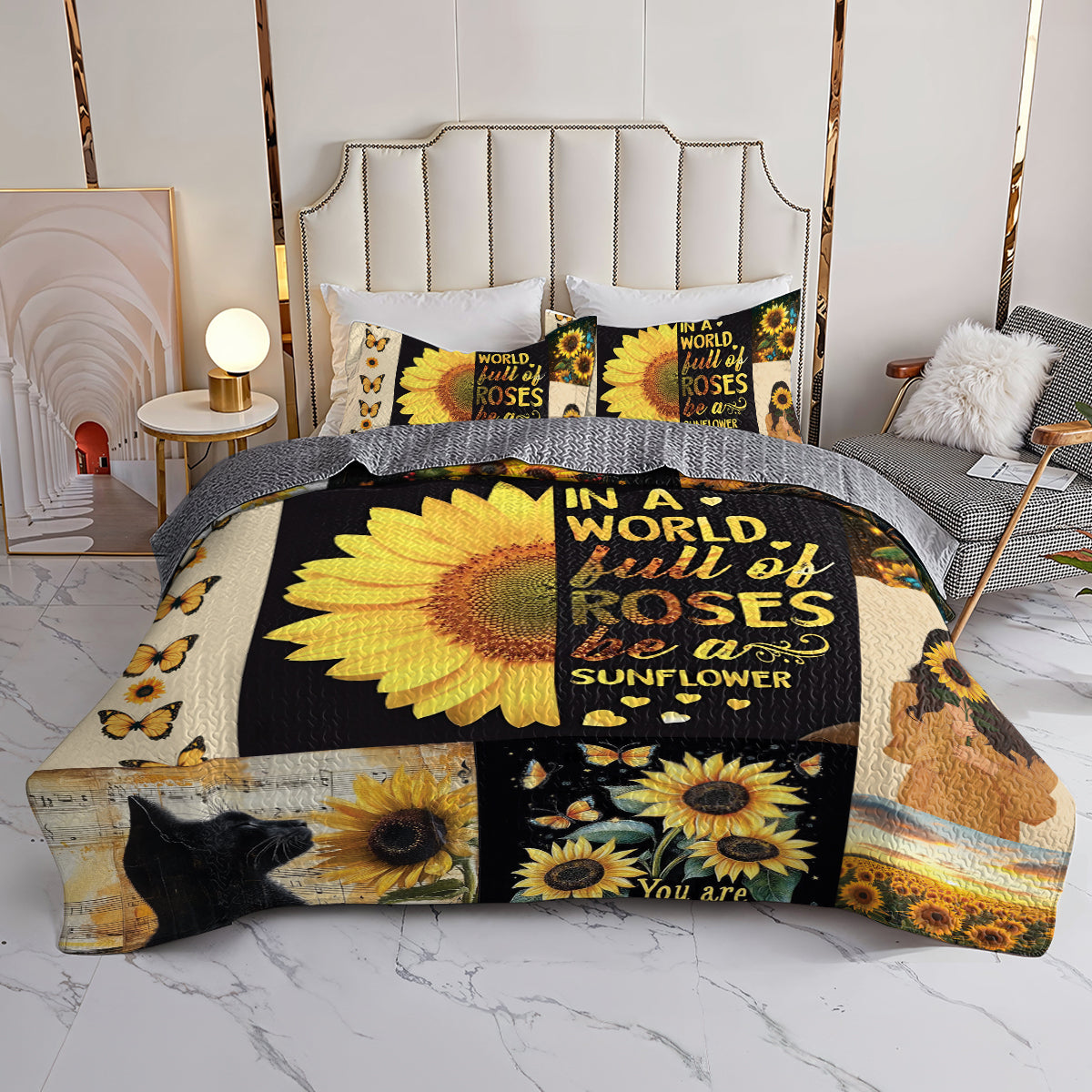 Shineful All Season Quilt 3-Piece Set Sunflower Memories