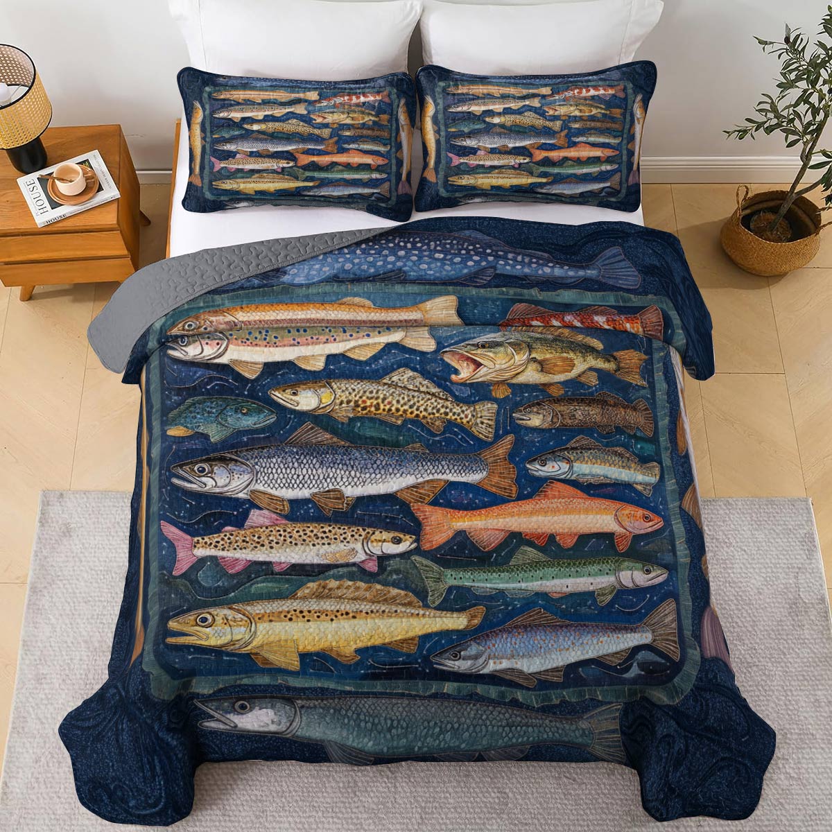Shineful All Season Quilt 3-Piece Set Fishlife