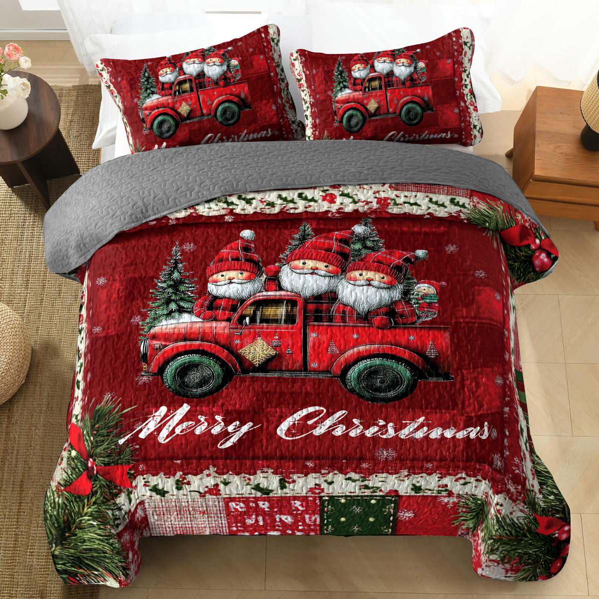 Shineful All Season Quilt 3-Piece Set - Santa's Joyride
