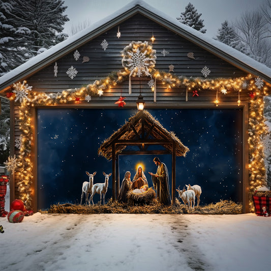 Shineful Garage Door Banner Decoration Holy Nativity