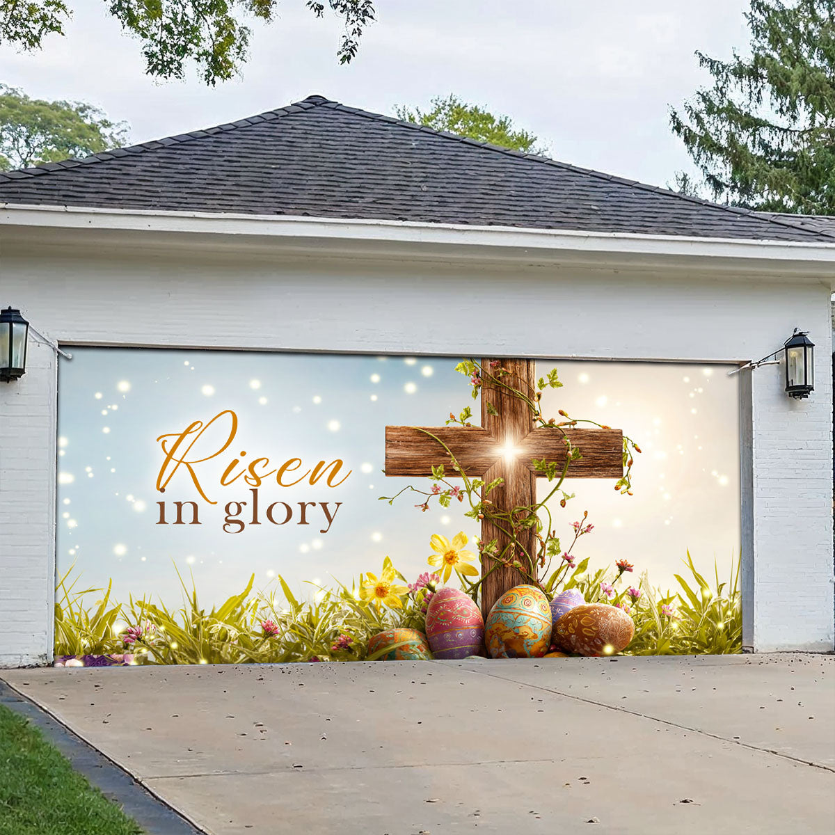 Shineful Garage Door Banner Decoration Risen in Glory