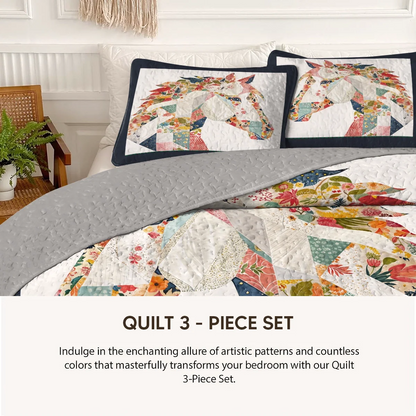 Shineful Quilt 3-Piece Set Charming Floral Horse
