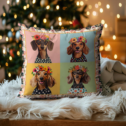Shineful 2D Print Cushion Cover, Pillowcase, Pillows Covers Dachshund Floral Portrait