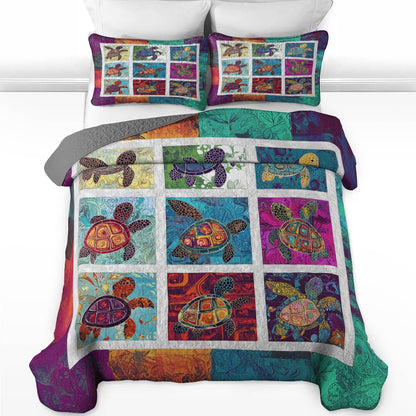 Shineful All Season Quilt 3-Piece Set  Gorgeous Sea Turtle Damask Pattern