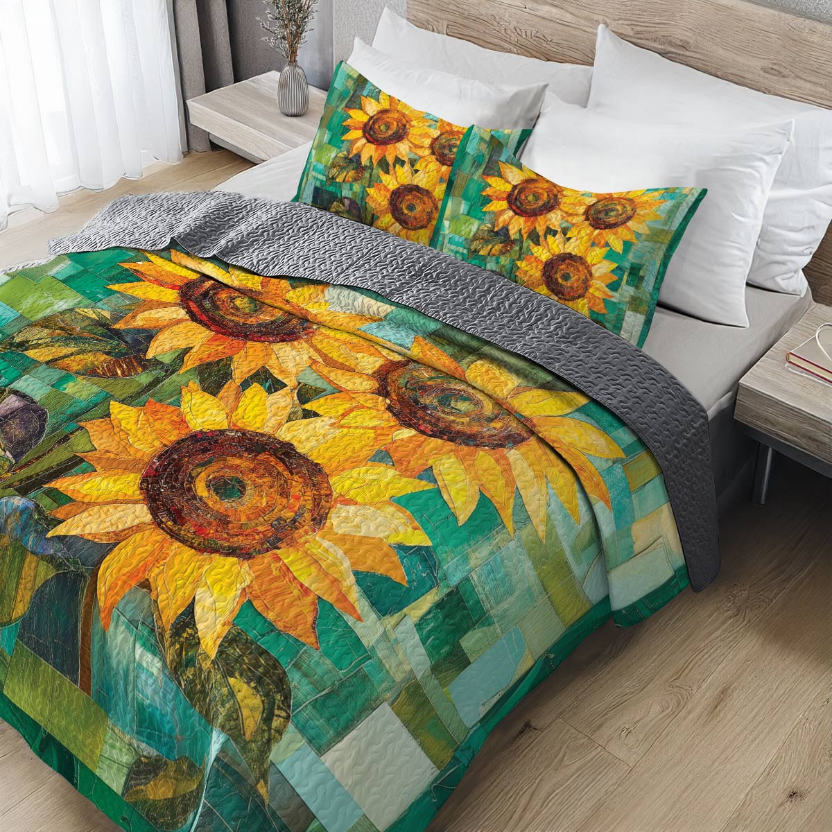 Shineful All Season Quilt 3-Piece Set - Sunflower Golden Bloom