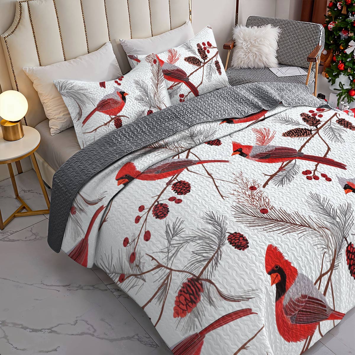 Shineful All Season Quilt 3-Piece Set Gentle Cardinals Lovely