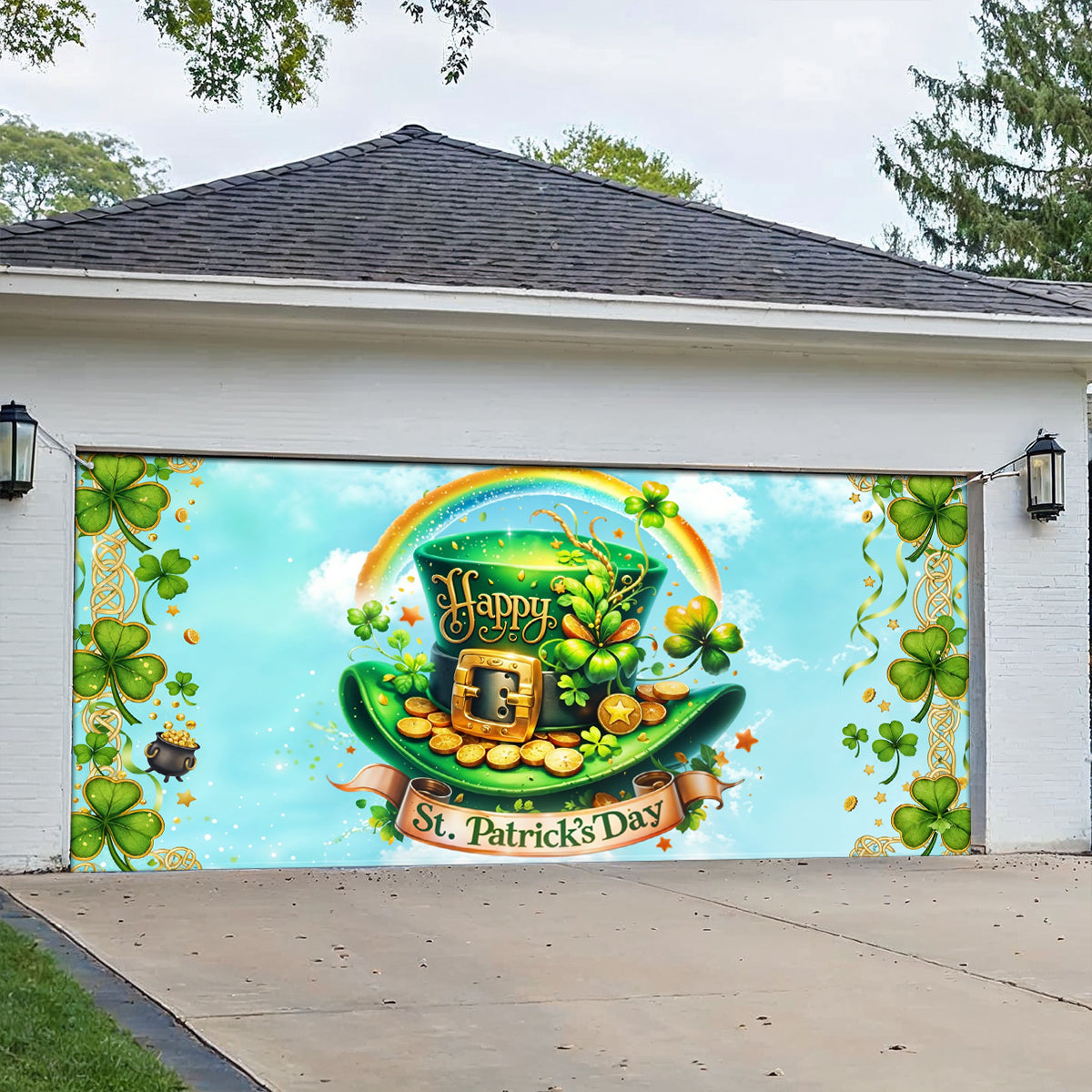 Shineful Garage Door Banner Decoration Lucky Clover Door