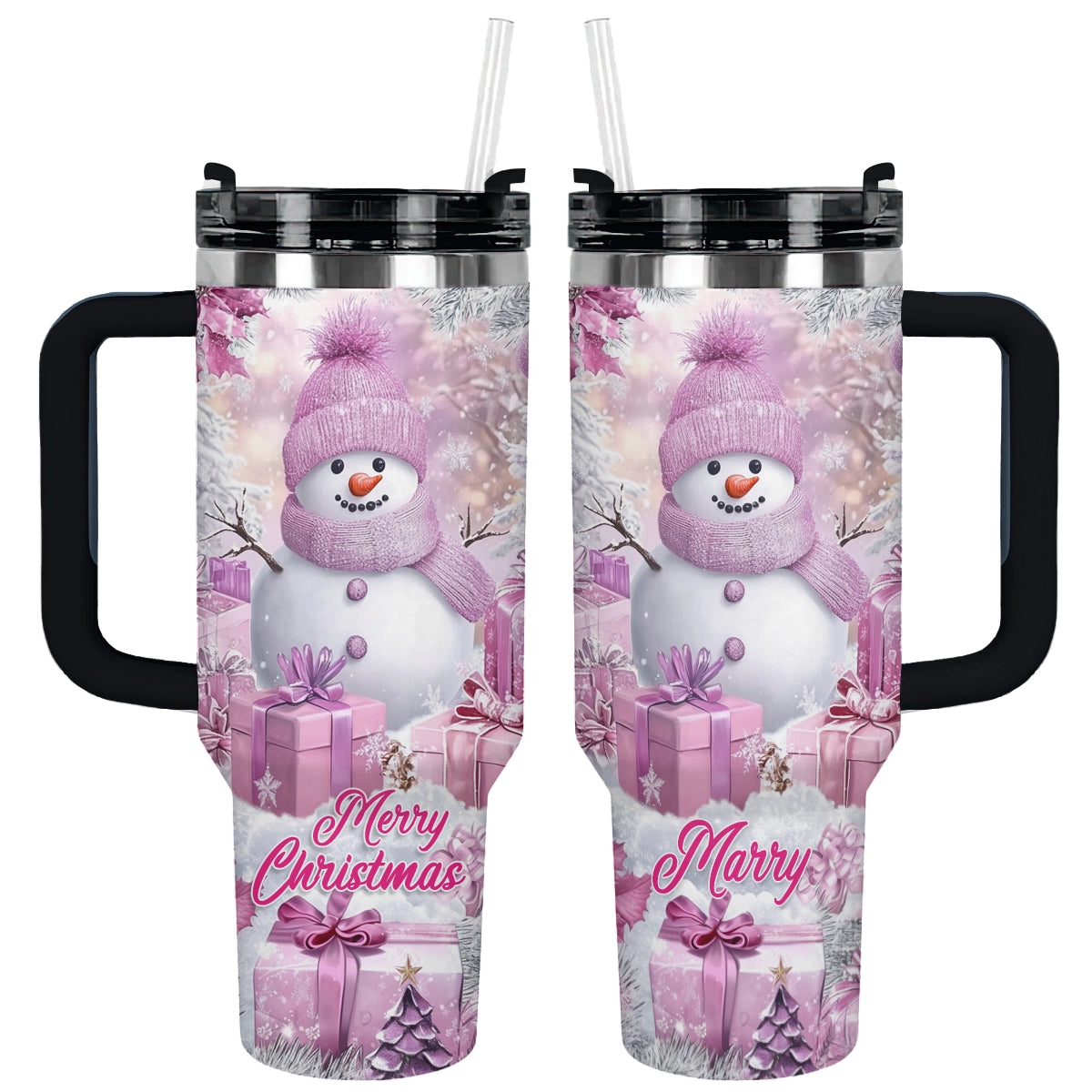 Shineful Tumbler Personalized Frosty Pink Christmas