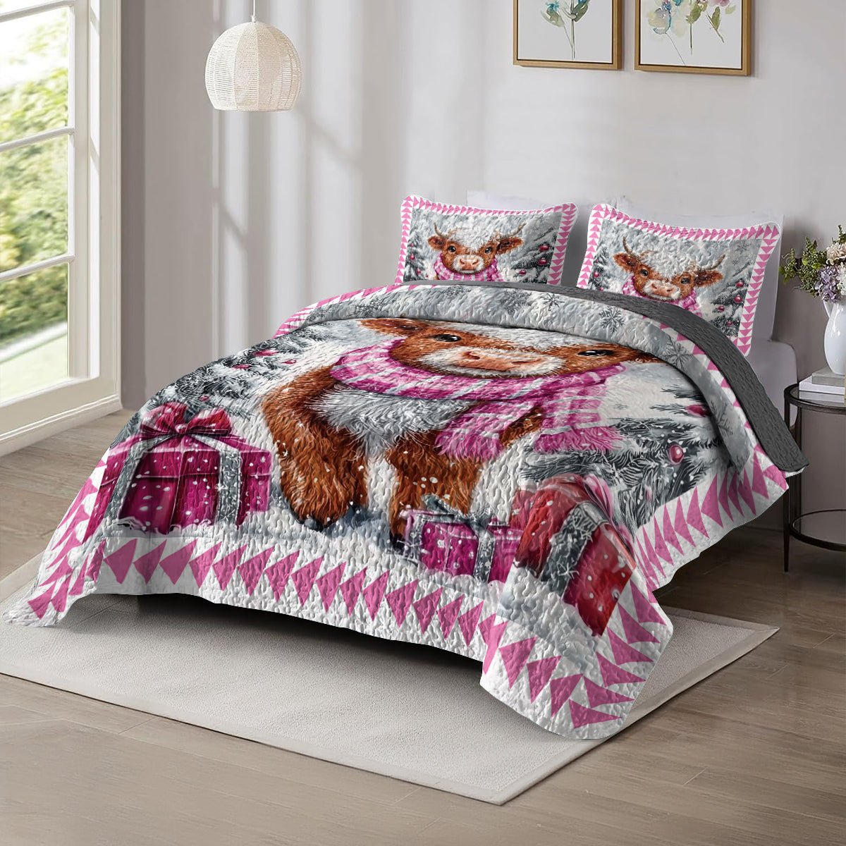 Shineful All Season Quilt 3-Piece Set Cozy Winter Highland Cow