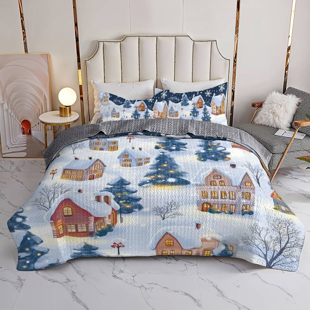 Shineful All Season Quilt 3-Piece Set Peace Village Christmas