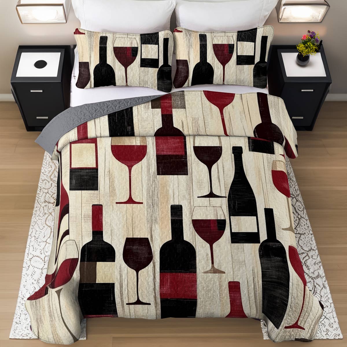 Shineful All Season Quilt 3-Piece Set Lustrous Wine