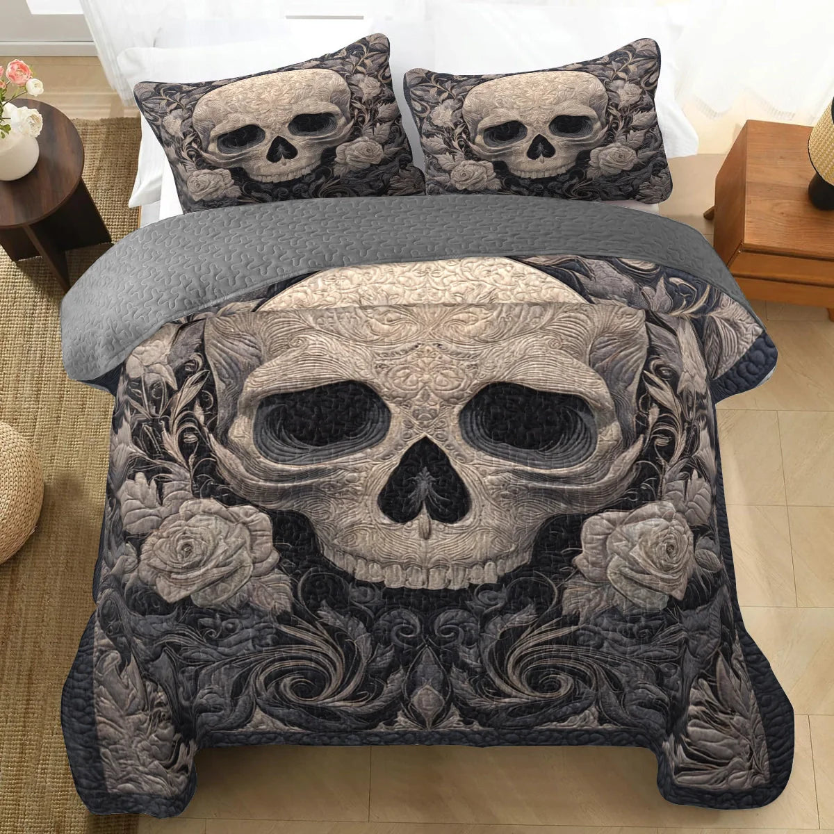 Shineful Quilt 3-Piece Set Baroque Shadow Skull