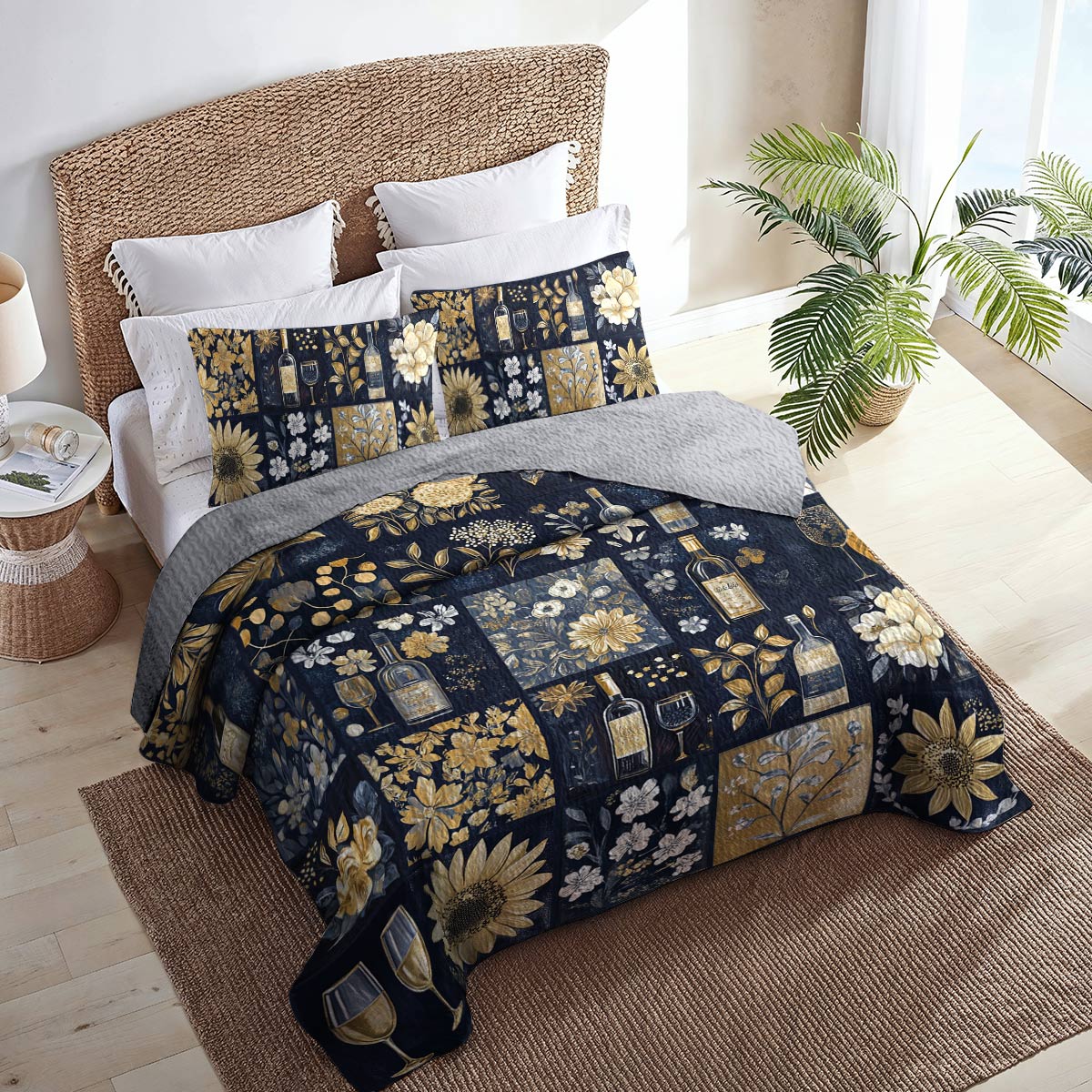 Shineful All Season Quilt 3-Piece Set Subtlety Wine Floral